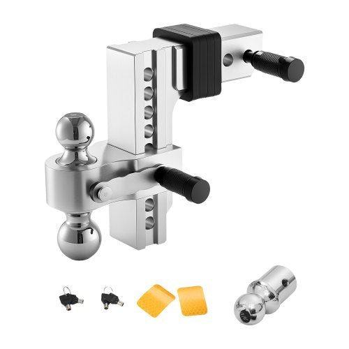 Adjustable Trailer Hitch, 8-Inch Drop Hitch, Tri-Ball Mount for 2.5-Inch Hitch Receiver, Trailer Ball Size 1-7/8", 2" & 2-5/16", Max 18500 lbs Ball Hitch, Towing Hitch for RVs, ATVs, and Trucks