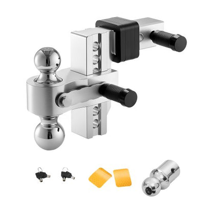 Adjustable Trailer Hitch, 6-Inch Drop Hitch, Tri-Ball Mount for 2-Inch Hitch Receiver, Trailer Ball Size 1-7/8", 2" and 2-5/16", Max 15000 lbs Ball Hitch, Towing Hitch for RVs, ATVs, and Trucks