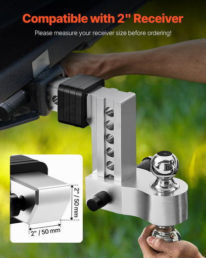 Adjustable Trailer Hitch, 6-Inch Drop Hitch, Tri-Ball Mount for 2-Inch Hitch Receiver, Trailer Ball Size 1-7/8", 2" and 2-5/16", Max 15000 lbs Ball Hitch, Towing Hitch for RVs, ATVs, and Trucks