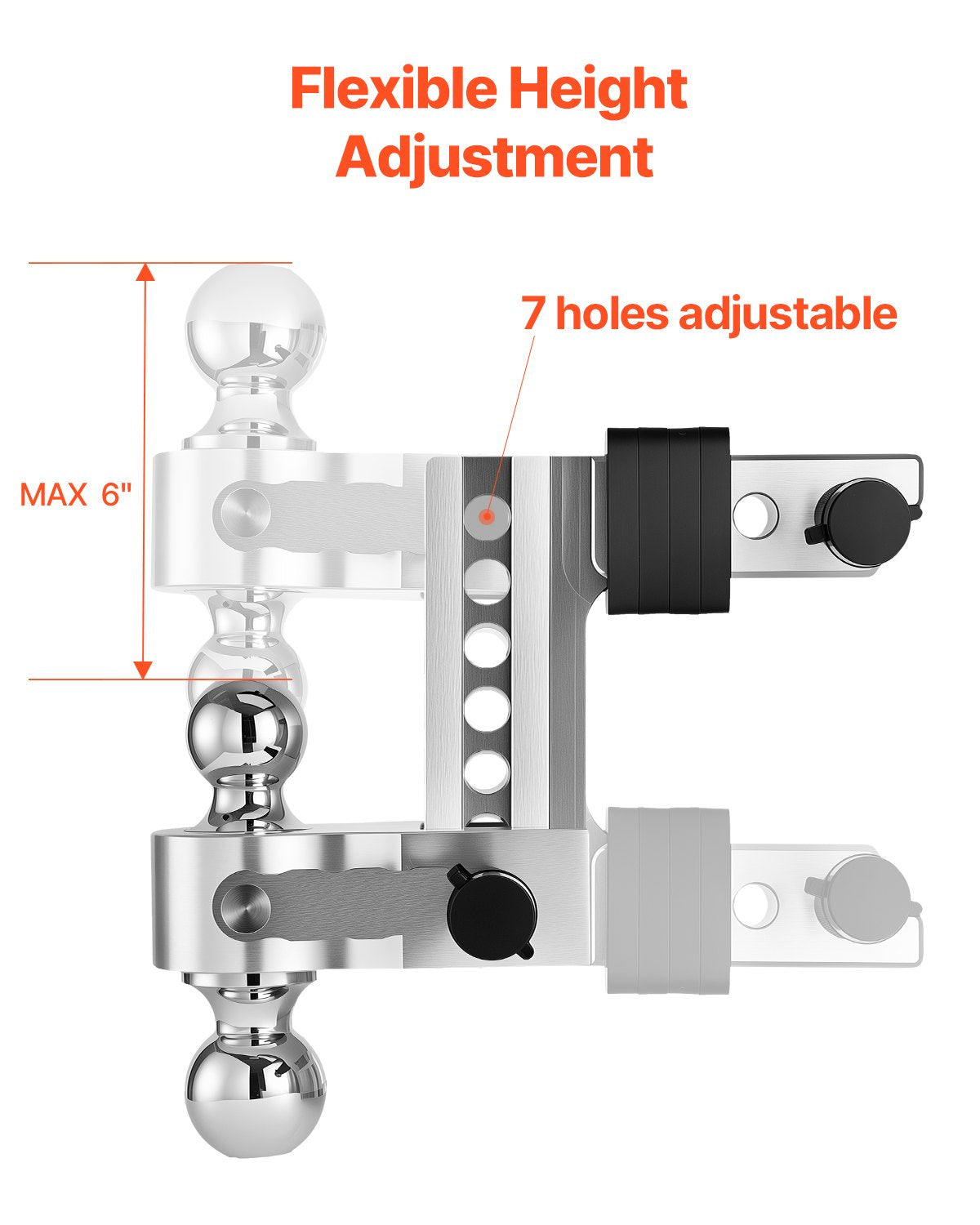Adjustable Trailer Hitch, 6-Inch Drop Hitch, Tri-Ball Mount for 2-Inch Hitch Receiver, Trailer Ball Size 1-7/8", 2" and 2-5/16", Max 15000 lbs Ball Hitch, Towing Hitch for RVs, ATVs, and Trucks
