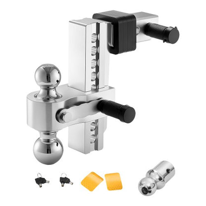 Adjustable Trailer Hitch, 8-Inch Drop Hitch, Tri-Ball Mount for 2-Inch Hitch Receiver, Trailer Ball Size 1-7/8", 2" and 2-5/16", Max 15000 lbs Ball Hitch, Towing Hitch for RVs, ATVs, and Trucks