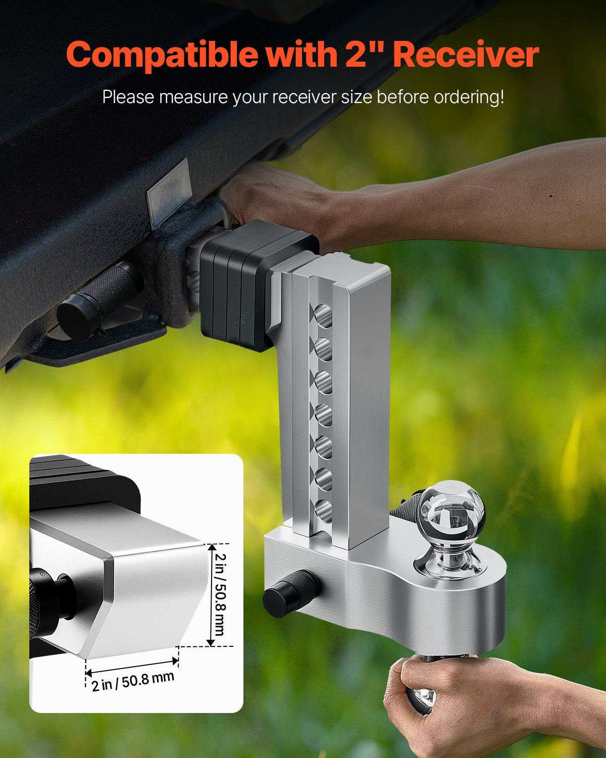 Adjustable Trailer Hitch, 8-Inch Drop Hitch, Tri-Ball Mount for 2-Inch Hitch Receiver, Trailer Ball Size 1-7/8", 2" and 2-5/16", Max 15000 lbs Ball Hitch, Towing Hitch for RVs, ATVs, and Trucks