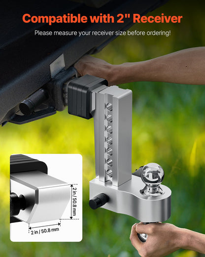 Adjustable Trailer Hitch, 8-Inch Drop Hitch, Tri-Ball Mount for 2-Inch Hitch Receiver, Trailer Ball Size 1-7/8", 2" and 2-5/16", Max 15000 lbs Ball Hitch, Towing Hitch for RVs, ATVs, and Trucks