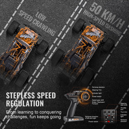 Remote Control Car, 1:10 Scale RC Car for Kids, All Terrain 4WD Off-Road Truck with 45° Wheelie & Adjustable Speed, 50 km/h High-Speed Hobby RC Racing Car Toy, Ideal Gift for 8+ Year Kids, IPX4