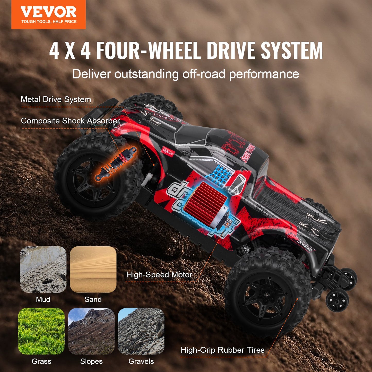 Remote Control Car 1:18 Scale Kids RC Car All Terrain 4WD Off-Road Vehicle