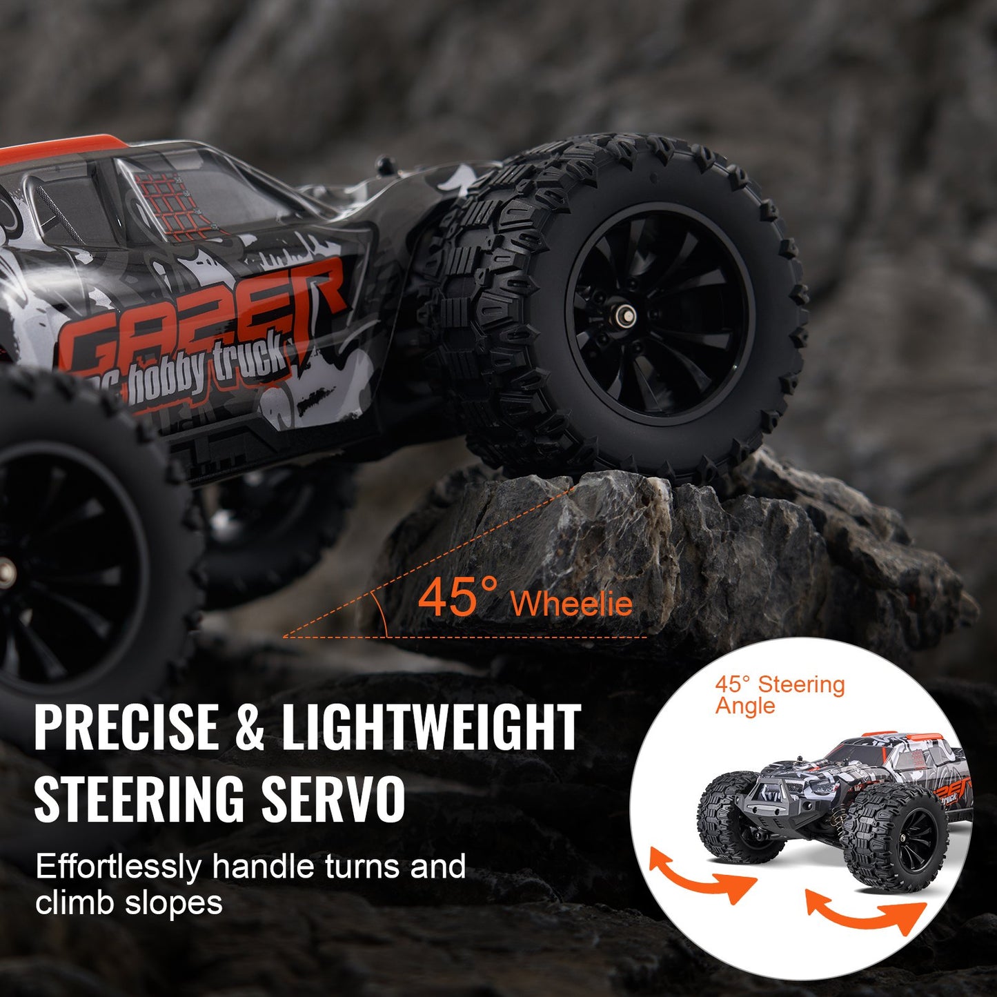 Remote Control Car, 1:14 Scale RC Car for Kids, All Terrain 4WD Off-Road Monster Truck with 45° Wheelie & 2 Batteries, 38 km/h High Speed Hobby Racing Car - Ideal Gift for 8+ Years Kids
