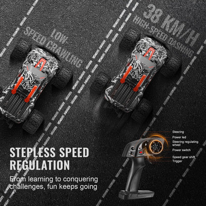 Remote Control Car, 1:14 Scale RC Car for Kids, All Terrain 4WD Off-Road Monster Truck with 45° Wheelie & 2 Batteries, 38 km/h High Speed Hobby Racing Car - Ideal Gift for 8+ Years Kids