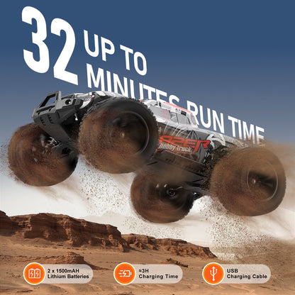 Remote Control Car, 1:14 Scale RC Car for Kids, All Terrain 4WD Off-Road Monster Truck with 45° Wheelie & 2 Batteries, 38 km/h High Speed Hobby Racing Car - Ideal Gift for 8+ Years Kids