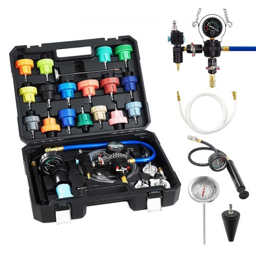 Coolant Pressure Tester Kit, 47Pcs Radiator Vacuum Refill Kit with 3 Metal Adapters, Universal Fit, Automotive Cooling System Pressure Tester Tool, with Pressures Pump & Plastic Filler