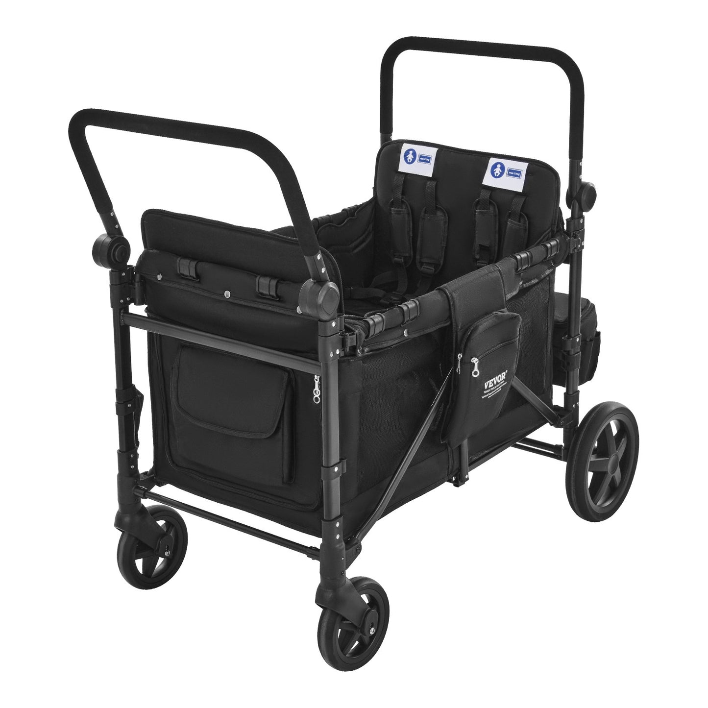 Vagnvagn för 4 barn Push Pull Hopfällbar Barnvagn 330LBS Laddar