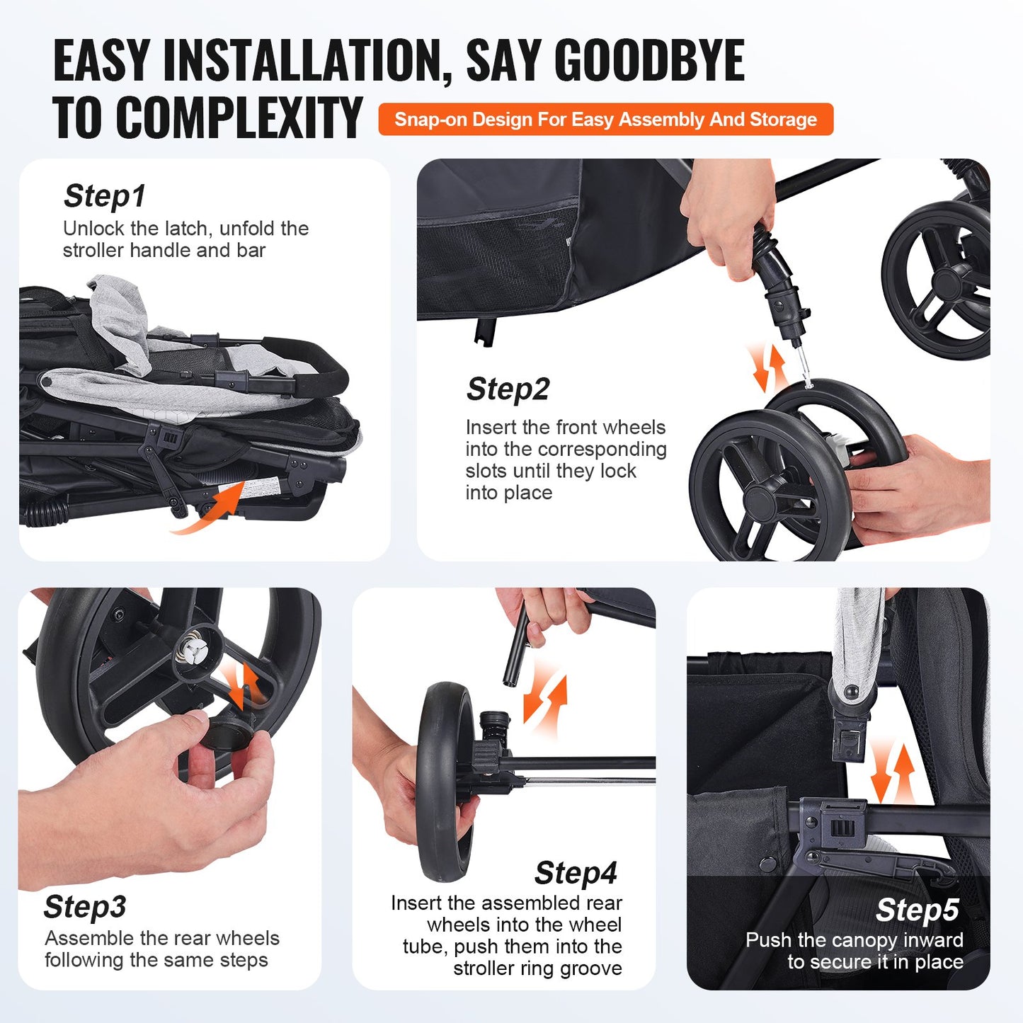 Dubbelvagn Hopfällbar Lätt Twin Tandem Barnvagn Ljusgrå+Svart