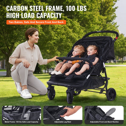 Double Stroller Side x Side Foldable Lightweight Twin Stroller Black