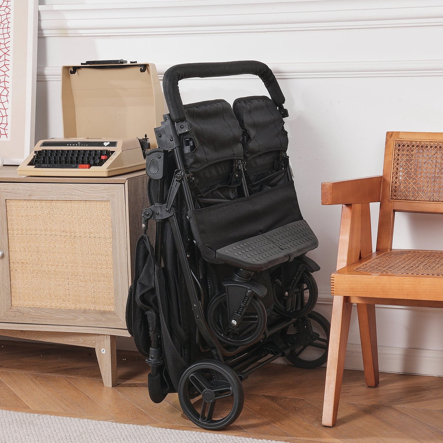 Double Stroller Side x Side Foldable Lightweight Twin Stroller Black