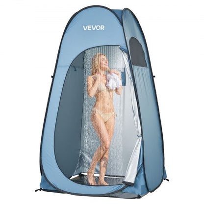 Pop up Shower Tent, Instant Portable Privacy Tent Changing Room with Ground Stakes, Ropes, and Carry Bag, 190T Polyester with Silver Coating, Quick Setup, for Camping, Beach, Fishing, Blue