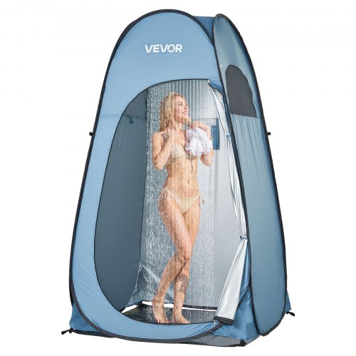 Pop up Shower Tent, Instant Portable Privacy Tent Changing Room with Ground Stakes, Ropes, and Carry Bag, 190T Polyester with Silver Coating, Quick Setup, for Camping, Beach, Fishing, Blue