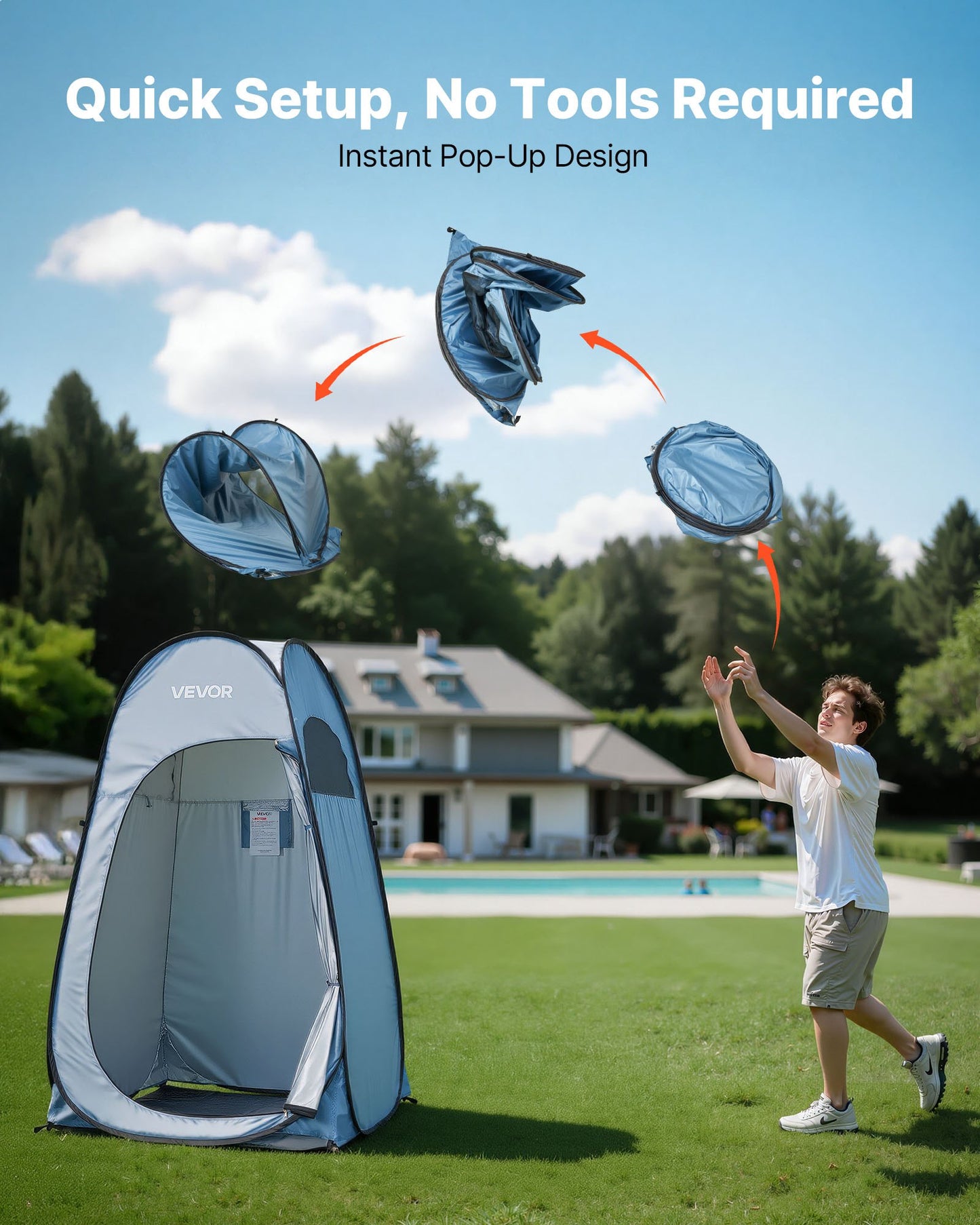 Pop up Shower Tent, Instant Portable Privacy Tent Changing Room with Shower Bag, Ground Stakes, Ropes, Carry Bag, 190T Polyester with Silver Coating, Quick Setup, for Camping, Beach, Fishing