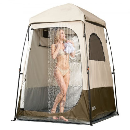 Camping Shower Tent, 1 Room, Foldable Privacy Tent Changing Room with Ground Stakes, Ropes, Carry Bag, and Crossbar, 210D Oxford Fabric with Silver Coating, for Camping, Beach, and Fishing