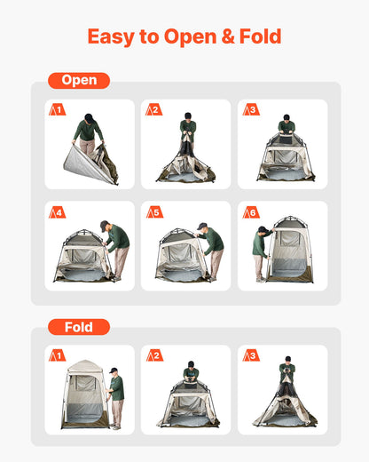 Camping Shower Tent, 1 Room, Foldable Privacy Tent Changing Room with Ground Stakes, Ropes, Carry Bag, and Crossbar, 210D Oxford Fabric with Silver Coating, for Camping, Beach, and Fishing