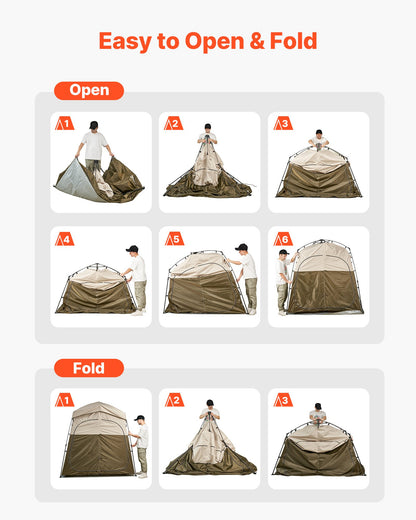 Camping Shower Tent, 2-Room Foldable Portable Privacy Tent Changing Room with Ground Stakes, Ropes, and Carry Bag, 150D Oxford Fabric with Silver Coating, for Camping, Beach, and Fishing
