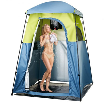 Camping Shower Tent, 1 Room, Portable Privacy Tent Changing Room with Shower Bag, Ground Stakes, Ropes, Carry Bag, and Support Poles, 150D Oxford Fabric with Silver Coating, for Camping, Fishing