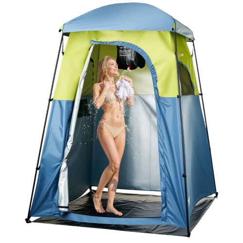 Camping Shower Tent, 1 Room, Portable Privacy Tent Changing Room with Shower Bag, Ground Stakes, Ropes, Carry Bag, and Support Poles, 150D Oxford Fabric with Silver Coating, for Camping, Fishing