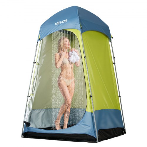 Camping Shower Tent, 1 Room, Portable Privacy Tent Changing Room with Ground Stakes, Ropes, Carry Bag, and Steel Poles, 200D Oxford Fabric with Silver Coating, for Camping, Beach, Fishing