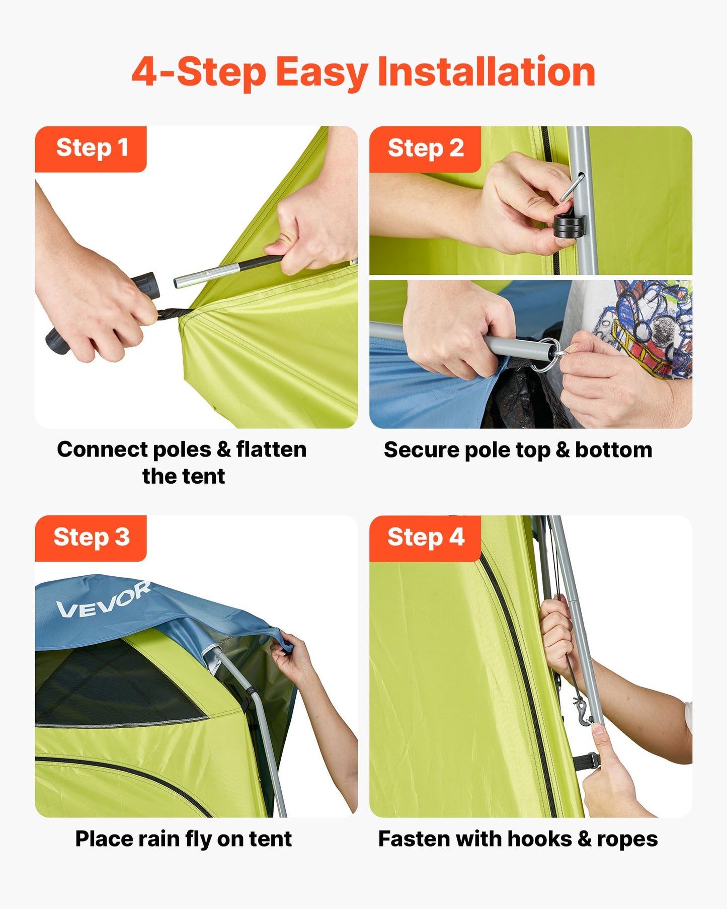 Camping Shower Tent, 1 Room, Portable Privacy Tent Changing Room with Ground Stakes, Ropes, Carry Bag, and Steel Poles, 200D Oxford Fabric with Silver Coating, for Camping, Beach, Fishing