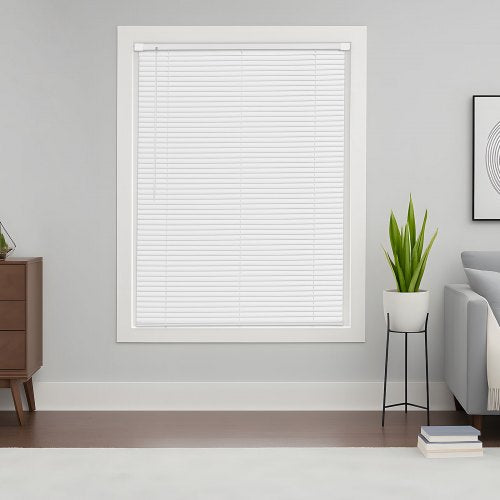 Mini Blinds, 43.3" W x 48" H, 1" Slat Size, Cordless Horizontal Light Filtering No-Drill Mini Blind for Indoor Windows, Easy to Clean and Adjustable, for Home Decor, Room Darkening, White