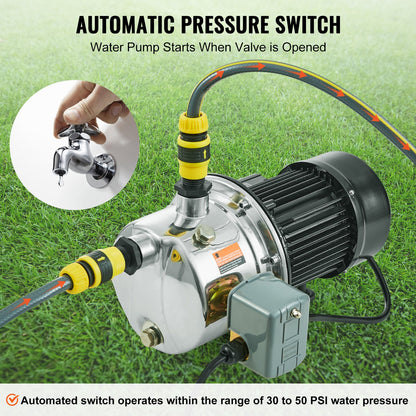 3/4HP SUS304 Stainless Steel Shallow Well Jet Pump, 115 Volt, 18.5 GPM 131 FT Maximum Head Irrigation Water Pump, for Agricultural Garden Irrigation System High-Rise Water Supply Shower Booster