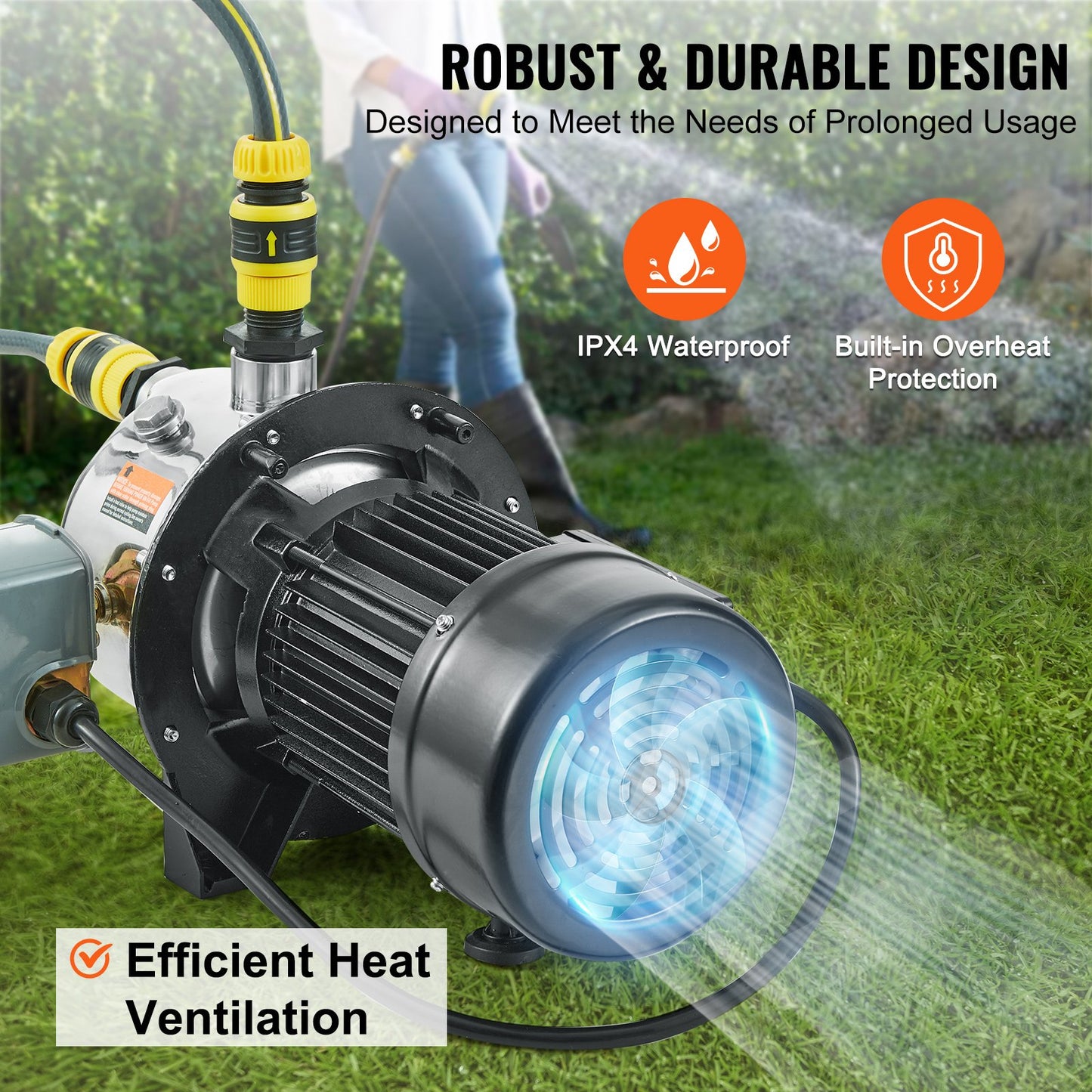 3/4HP SUS304 Stainless Steel Shallow Well Jet Pump, 115 Volt, 18.5 GPM 131 FT Maximum Head Irrigation Water Pump, for Agricultural Garden Irrigation System High-Rise Water Supply Shower Booster