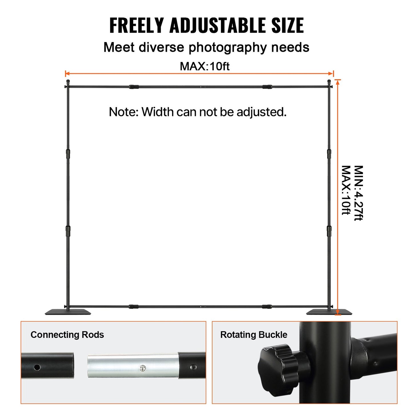 10ft x 10ft Pipe and Drape Kit, Heavy Duty Backdrop Stand with Carbon Steel Base, Adjustable Backdrop Support with 6 Clamps and A Carry Bag for Wedding, Party, Event, Photography, and Exhibition