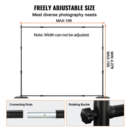 10ft x 10ft Pipe and Drape Kit, Heavy Duty Backdrop Stand with Carbon Steel Base, Adjustable Backdrop Support with 6 Clamps and A Carry Bag for Wedding, Party, Event, Photography, and Exhibition