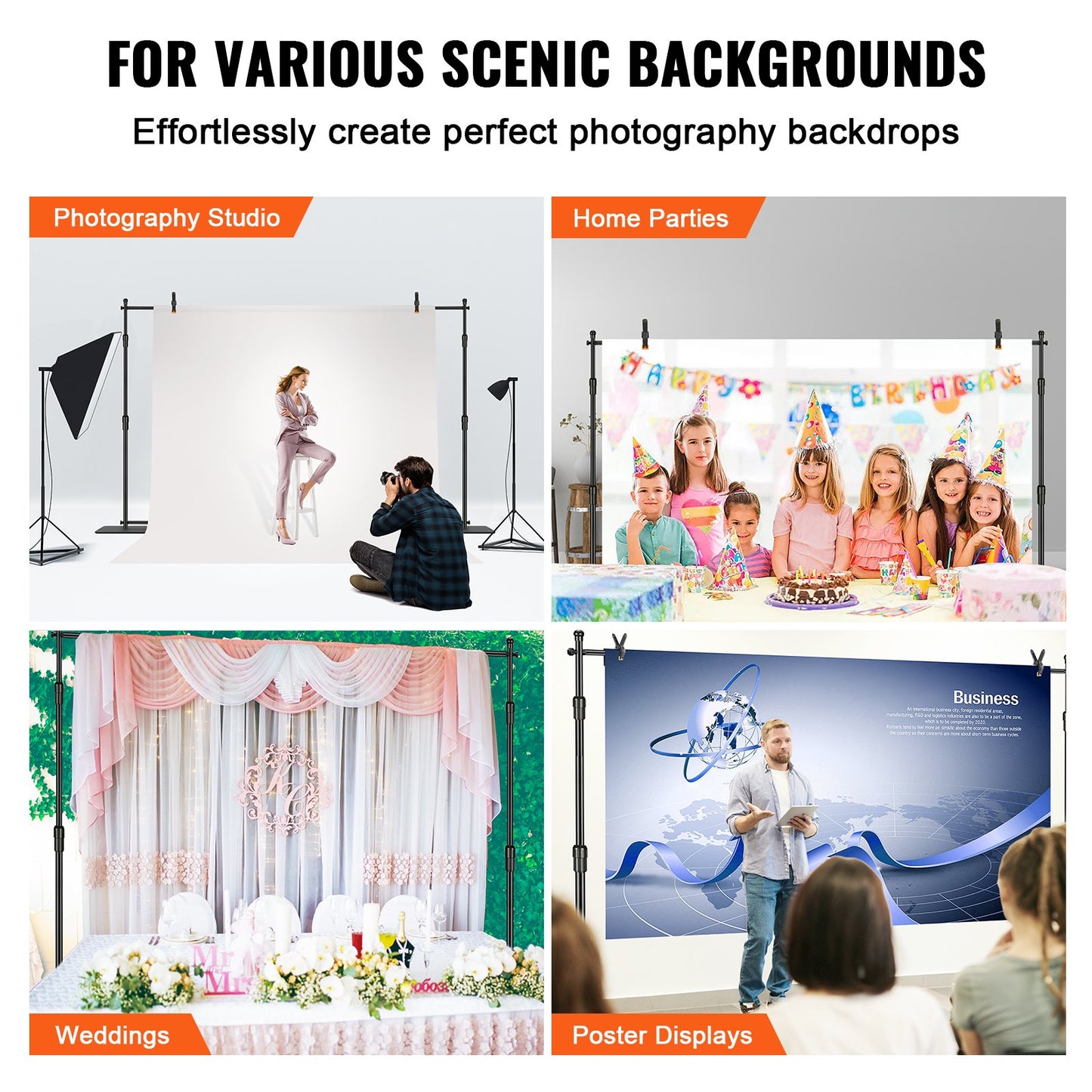 10ft x 10ft Pipe and Drape Kit, Heavy Duty Backdrop Stand with Carbon Steel Base, Adjustable Backdrop Support with 6 Clamps and A Carry Bag for Wedding, Party, Event, Photography, and Exhibition