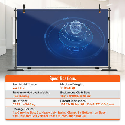 10ft x 10ft Pipe and Drape Kit, Heavy Duty Backdrop Stand with Carbon Steel Base, Adjustable Backdrop Support with 6 Clamps and A Carry Bag for Wedding, Party, Event, Photography, and Exhibition