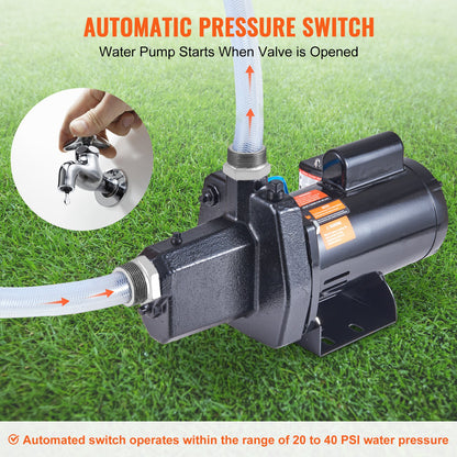 1.5 HP Cast Iron Sprinkler/Irrigation Pump, 115/230 Volt, 66 GPM 3450 RPM Shallow Well Jet Water Pump Booster, 1'' NPT Outlet 1-1/4'' NPT Inlet Lake Lawn Pump for Irrigation Sprinkler System