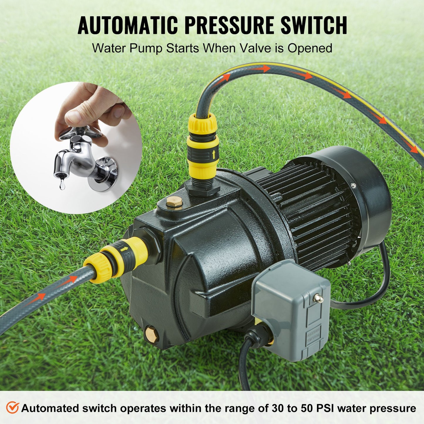 1HP Premium Cast Iron Shallow Well Jet Water Pump, 115 Volt, 17.6 GPM 164 FT Maximum Head Irrigation Water Pump, for Agricultural Garden Irrigation System High-Rise Water Supply Shower Booster