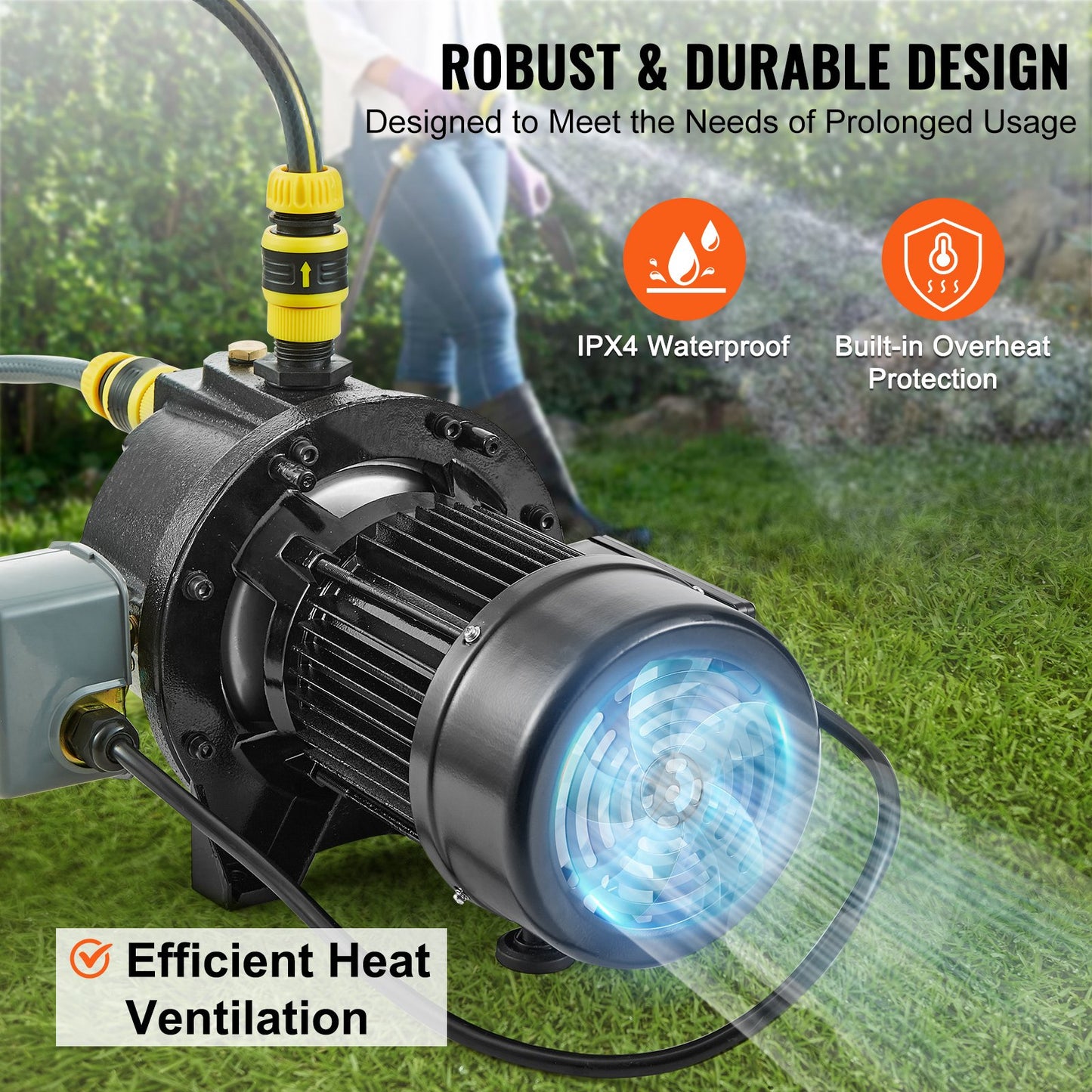 1HP Premium Cast Iron Shallow Well Jet Water Pump, 115 Volt, 17.6 GPM 164 FT Maximum Head Irrigation Water Pump, for Agricultural Garden Irrigation System High-Rise Water Supply Shower Booster