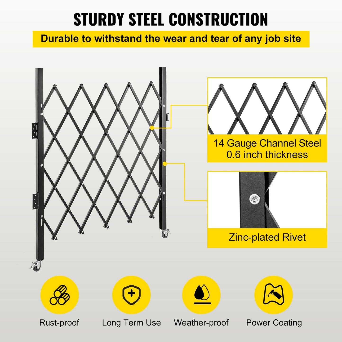 Single Folding Security Gate, 5\' H x 5-1/2\' W Folding Door Gate, Steel Accordion Security Gate, Flexible Expanding Security Gate, 360° Rolling Barricade Gate, Scissor Gate/Door with Padlock