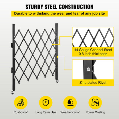 Single Folding Security Gate, 48\" H x 66\" W Folding Door Gate, Steel Accordion Security Gate, Flexible Expanding Security Gate, 360° Rolling Barricade Gate, Scissor Gate or Door with Padlock