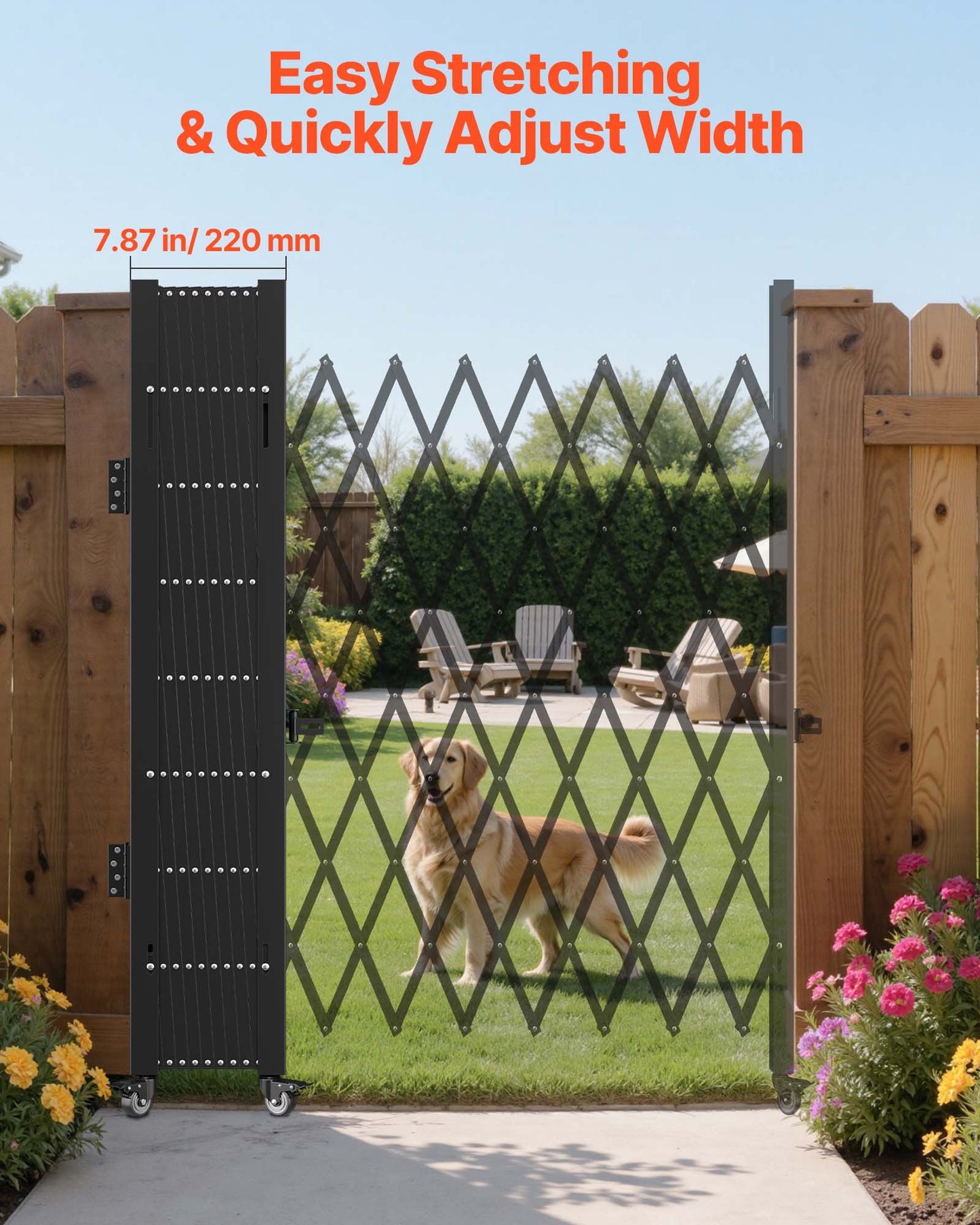 Single Folding Security Gate, 6-1/2\' H x 7-1/2\' W Folding Door Gate, Steel Accordion Security Gate, Flexible Expanding Security Gate, 360° Rolling Barricade Gate, Scissor Gate/Door with Padloc
