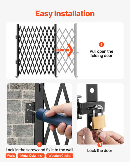 Single Folding Security Gate, 6-1/2\' H x 7-1/2\' W Folding Door Gate, Steel Accordion Security Gate, Flexible Expanding Security Gate, 360° Rolling Barricade Gate, Scissor Gate/Door with Padloc