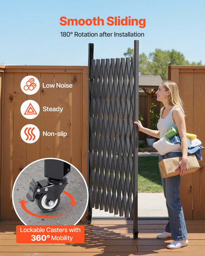 Single Folding Security Gate, 6-1/2\' H x 7-1/2\' W Folding Door Gate, Steel Accordion Security Gate, Flexible Expanding Security Gate, 360° Rolling Barricade Gate, Scissor Gate/Door with Padloc