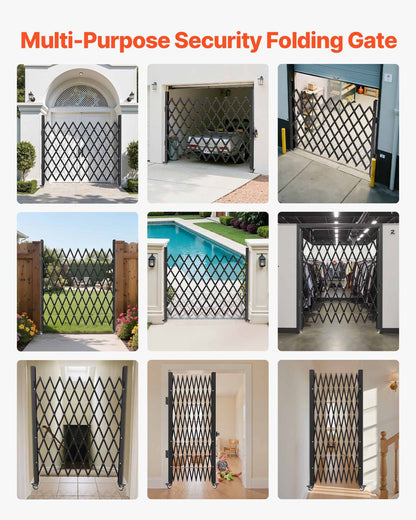 Single Folding Security Gate, 6-1/2\' H x 7-1/2\' W Folding Door Gate, Steel Accordion Security Gate, Flexible Expanding Security Gate, 360° Rolling Barricade Gate, Scissor Gate/Door with Padloc