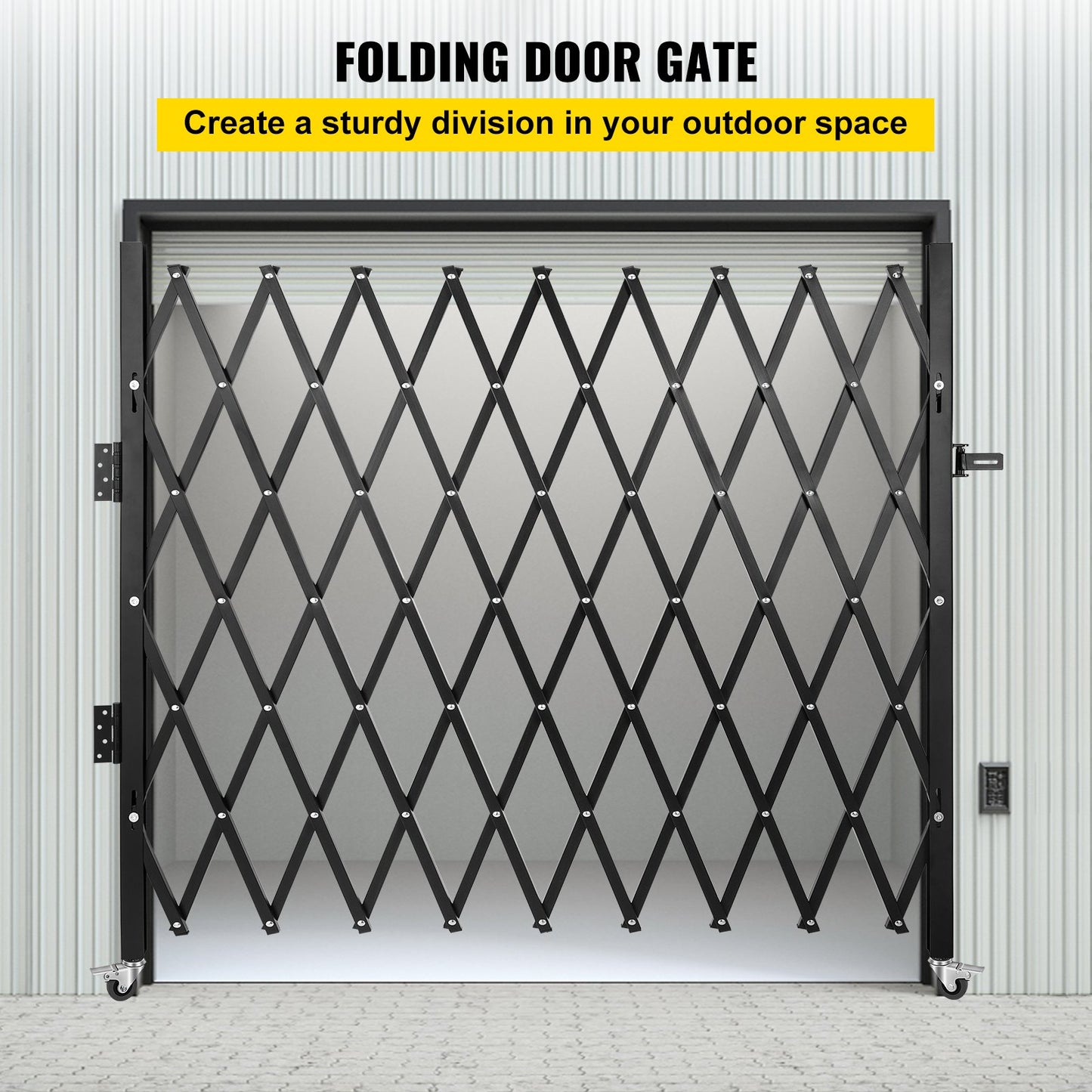 Single Folding Security Gate, 6-1/2' H x 7-1/2' W Folding Door Gate, Steel Accordion Security Gate, Flexible Expanding Security Gate, 360° Rolling Barricade Gate, Scissor Gate/Door with Padlock