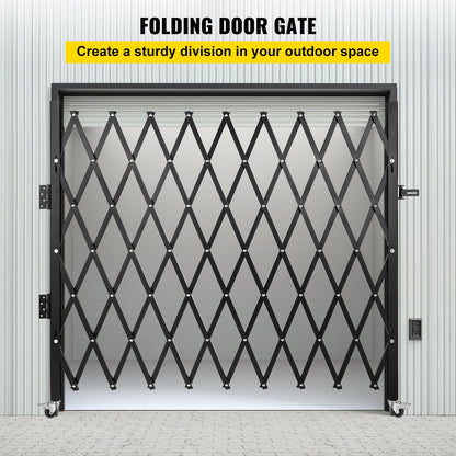 Single Folding Security Gate, 6-1/2' H x 7-1/2' W Folding Door Gate, Steel Accordion Security Gate, Flexible Expanding Security Gate, 360° Rolling Barricade Gate, Scissor Gate/Door with Padlock