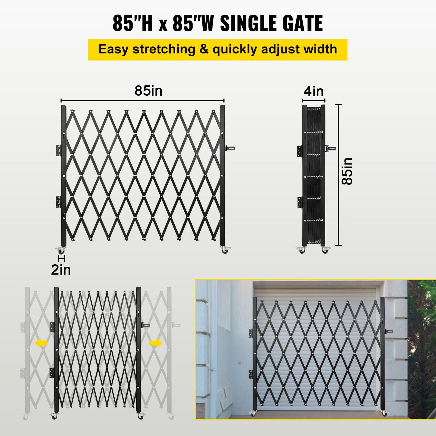 Single Folding Security Gate, 7\' H x 6-1/2\' W Folding Door Gate, Steel Accordion Security Gate, Flexible Expanding Security Gate, 360° Rolling Barricade Gate, Scissor Gate/Door with Padlock