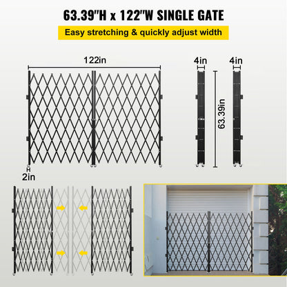 Double Folding Security Gate Folding Door Gate 5' H x 10' W Scissor Gate