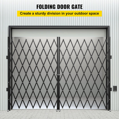 Bi-folding security gate, 6-1/2' H x 12' W folding door gate, steel accordion security gate, flexible expanding security gate, 360° rolling barricade gate, scissor gate or door with keys