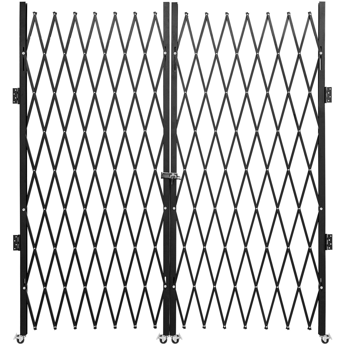 Bi-folding security gate, 6-1/2' H x 12' W folding door gate, steel accordion security gate, flexible expanding security gate, 360° rolling barricade gate, scissor gate or door with keys