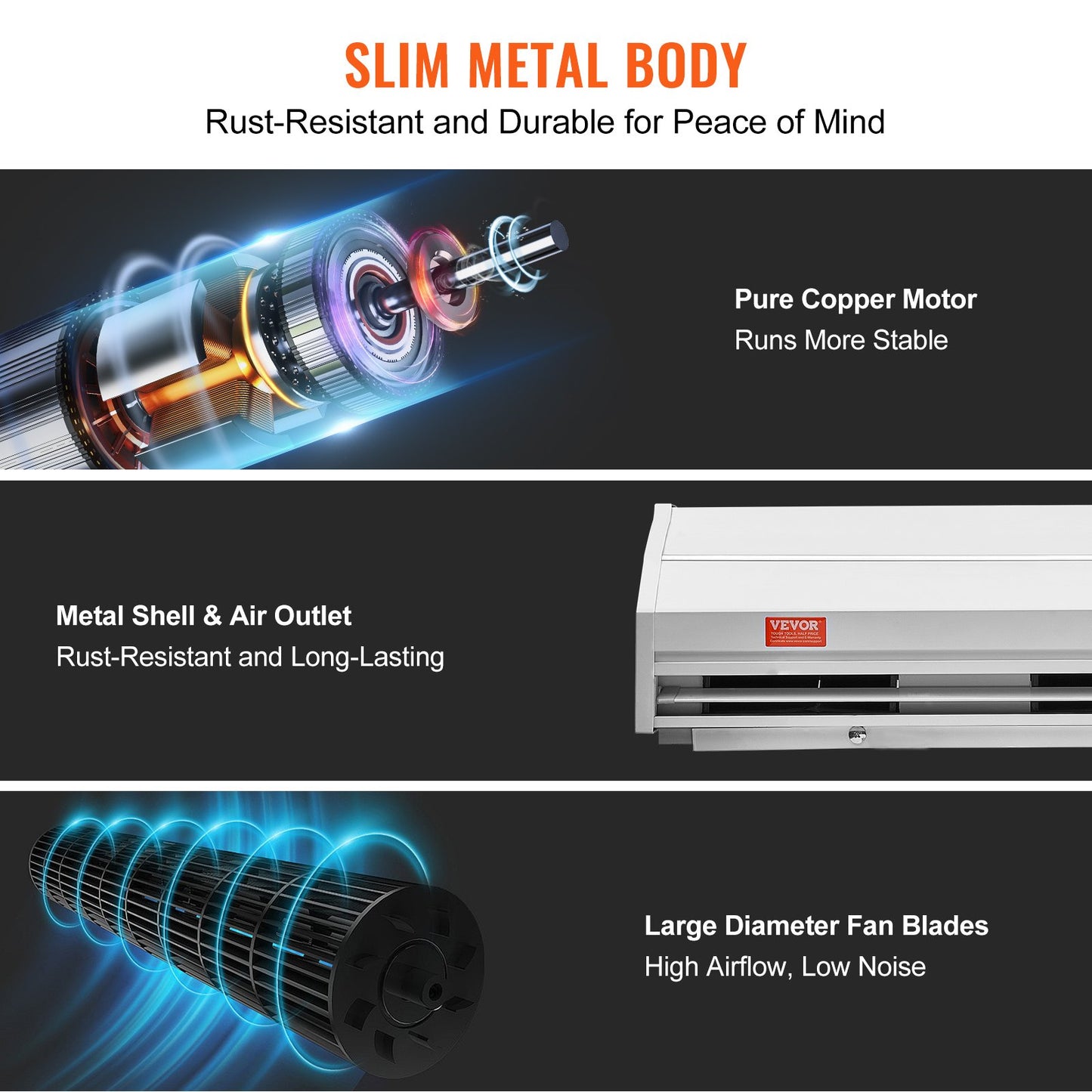 1.2m Commercial Indoor Air Curtain Super Power 2 Speeds 2038m³/h, UL Certified Wall Mounted Air Curtains for Doors, Indoor Over Door Fan with Heavy Duty Limit Switch, Single Install Unheated